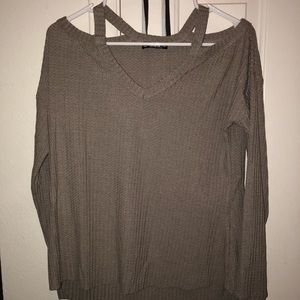 Cold shoulder waffle knit sweater